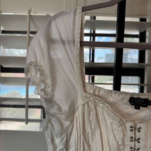 Tripp NYC 3X Cap Sleeve Corset Top White Eyelet Lace Up Renaissance Lolita Y2K - Picture 2 of 8